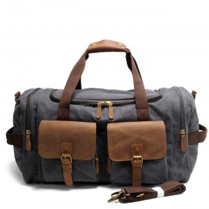 TP5 FLYTRAVELER™ torba podróżna. Bawełna i skóra naturalna - SZARA